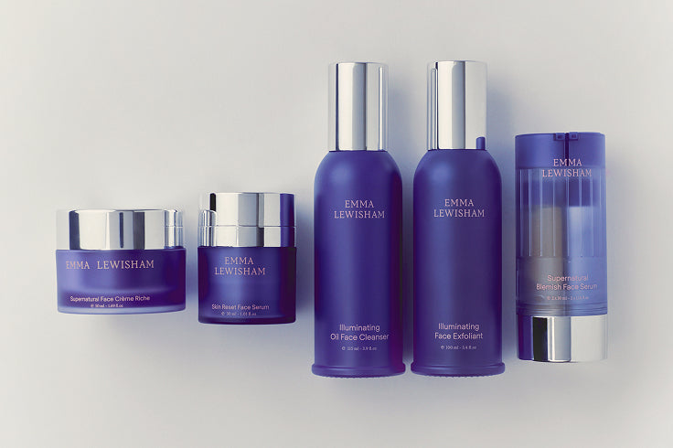 Set of Emma Lewisham skincare products on a white background